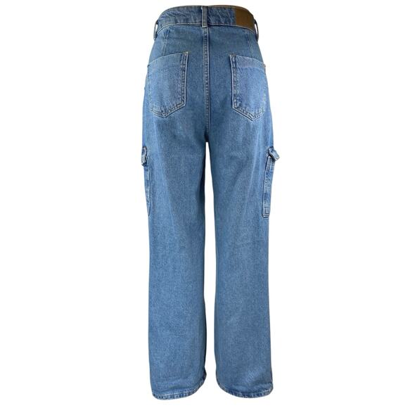 Zara Women's Blue High Waisted Straight Wide Leg Cargo Denim Jeans Pants Size 2 - Picture 3 of 5
